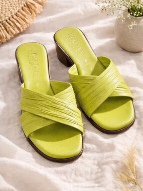 Italian Shoemakers Chartreuse Crisscross Leather Slide